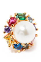 Candy Shop Halo Studs, Plated Metal with Glass Pearl & Cubic Zirconia